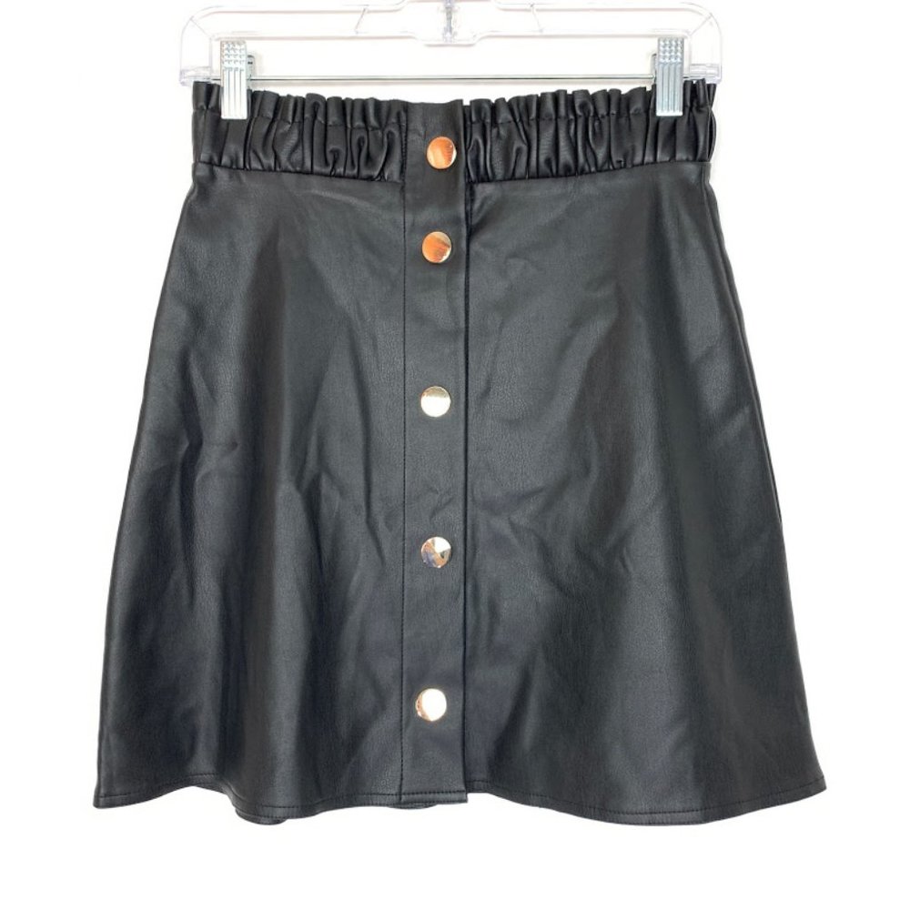 Zara Black Faux Leather Button Front Skirt